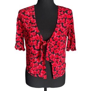 Zara Poppy Floral Print Tie Front Top Women's Size XS